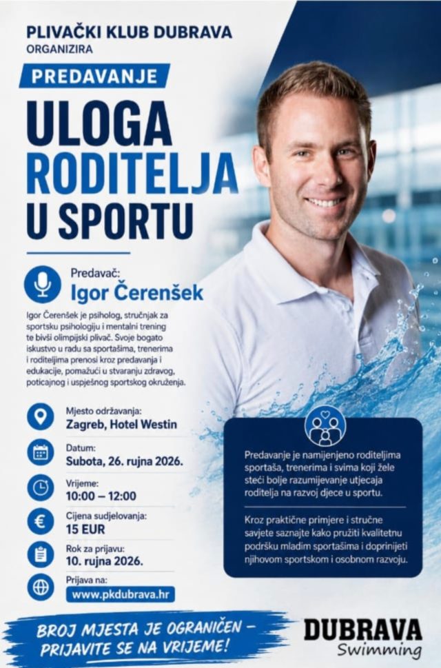 Uloga roditelja u sportu – predavanje Igora Čerenšeka u Zagrebu